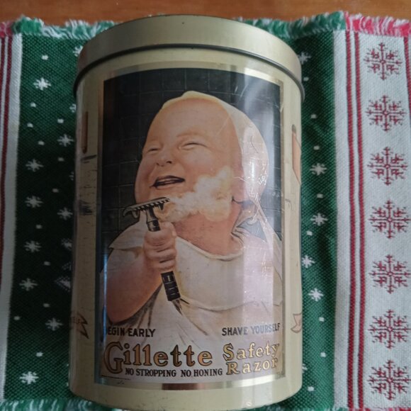 BUY ONE, GET ONE FREE TIN-Vintage Cheinco Gillette Company baby safety razor tin - Picture 1 of 4